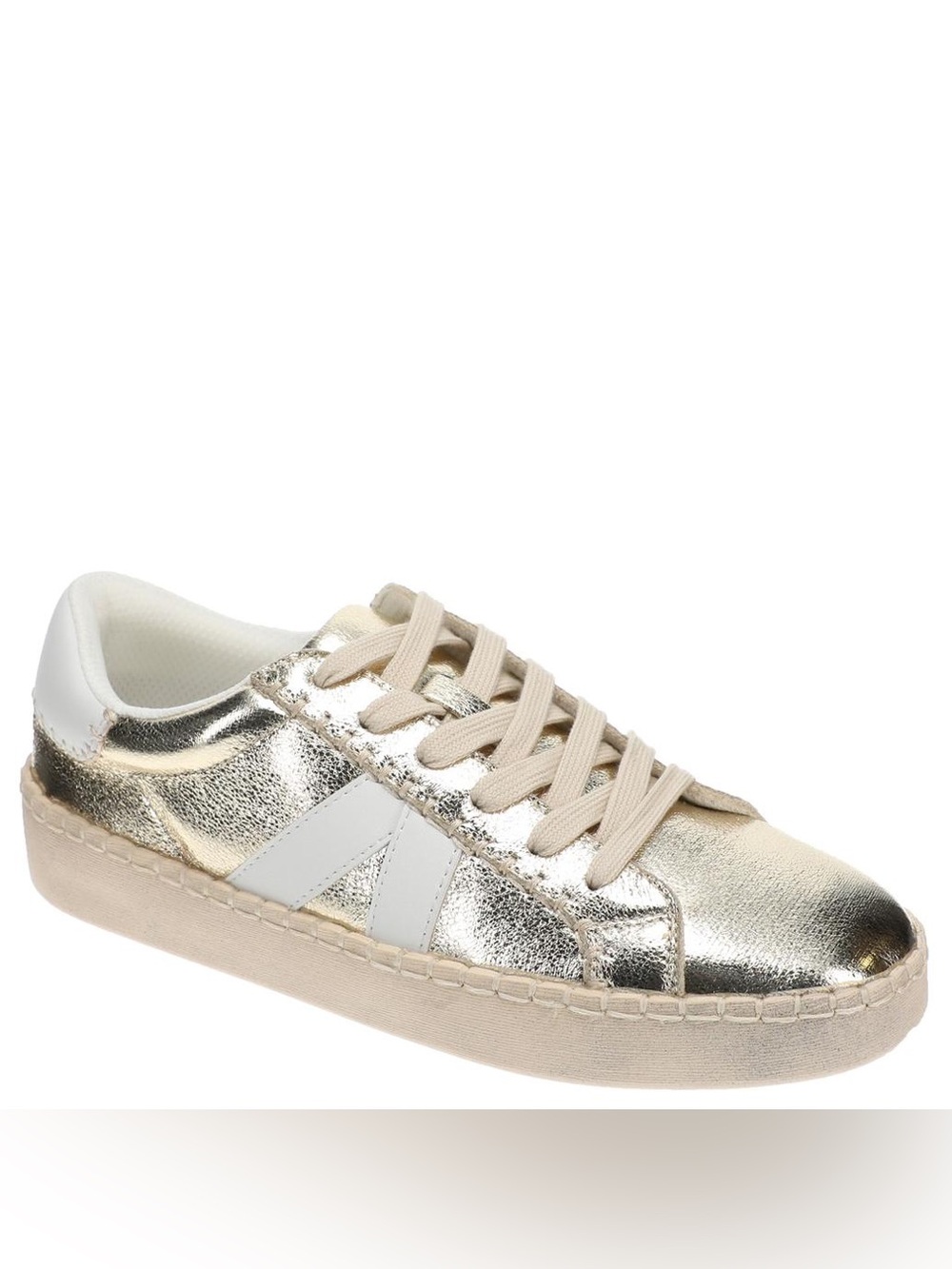 Metallic Gold Low-Top Women's Sneaker with Cream Laces